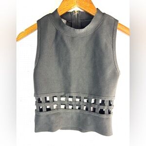 bebe XS Sleeveless Crew Neck Caged Jet Black Crop Top